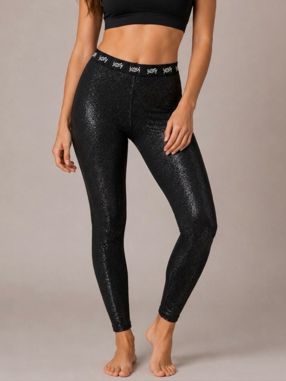 Yitty Black Glitter Shimmer Leggings Size XXXL High Rise Stretch Statement Pants